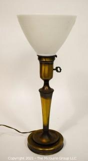 Vintage Brass Table Lamp with Milk Glass Shade.  Measures 18"T.  