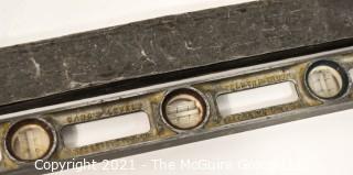 Tools: Antique: Aluminum Level in custom made metal carrying case: Sand's Level No. 30 "Tell The Truth", Sand's Level & Tool Co. Detroit. Mich.