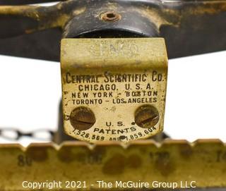 Antique Mercantile Trip Balance Scales with White Porcelain Trays,  Chicago Central Scientific CENCO.  Measures 12"W x 6"T.