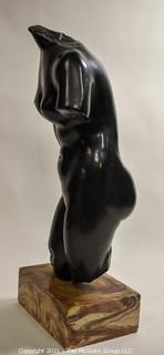 Female Nude Sculpture on Marble Base Entitled "Torso of Aphrodite" by ALVA Studios.  20"H x 8"W x 6"D.