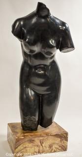 Female Nude Sculpture on Marble Base Entitled "Torso of Aphrodite" by ALVA Studios.  20"H x 8"W x 6"D.