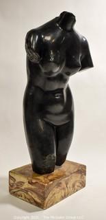 Female Nude Sculpture on Marble Base Entitled "Torso of Aphrodite" by ALVA Studios.  20"H x 8"W x 6"D.