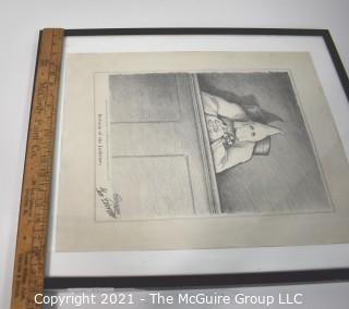 Framed Under Glass Political Cartoon Signed by Artist Gene Elderman "Reform of the Judiciary". Measures 24"H x 20"W.