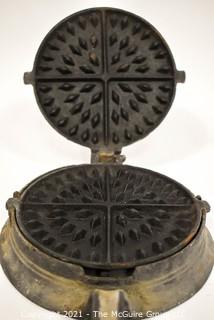 Primitive Cast Iron Stove Top Waffle Griddle.