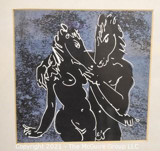 Framed Under Glass Unsigned Woodblock, Nudes with Horse Head.  Measures 16" Square,