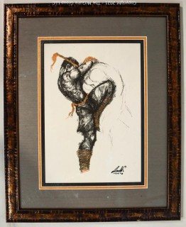 Framed Under Glass Painting Entitled "Native American Dancer" Signed by Artist, Signature Illegible.  Measures 21"H