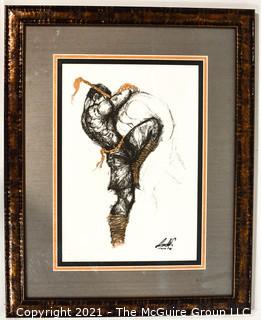 Framed Under Glass Painting Entitled "Native American Dancer" Signed by Artist, Signature Illegible.  Measures 21"H