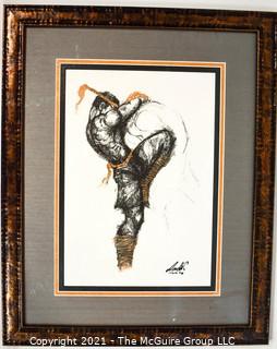 Framed Under Glass Painting Entitled "Native American Dancer" Signed by Artist, Signature Illegible.  Measures 21"H