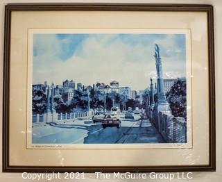 Framed Under Glass Print Of The Lion Bridge On Connecticut Ave. NW, Washington, D.C.  Signed and Numbered by Eric Mohn.  Measures 20” x 24".