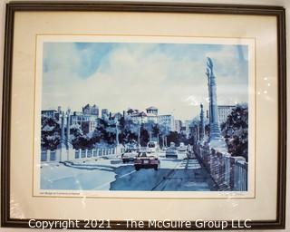 Framed Under Glass Print Of The Lion Bridge On Connecticut Ave. NW, Washington, D.C.  Signed and Numbered by Eric Mohn.  Measures 20” x 24".