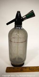 Vintage Mid Century Modern Soda Syphon.  Glass with Metal Mesh Overlay.  Barware. 