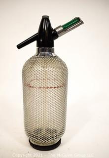 Vintage Mid Century Modern Soda Syphon.  Glass with Metal Mesh Overlay.  Barware. 