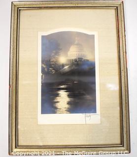 Signed by Artist and Framed Under Glass Black & White Silver Gelatin Photograph of the US Captial, circa 1930's; 8" x 11".