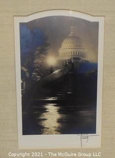 Signed by Artist and Framed Under Glass Black & White Silver Gelatin Photograph of the US Captial, circa 1930's; 8" x 11".