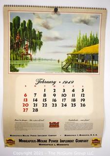 Complete 1952 Spiral Bound Set Of 12 Calendar Pages Produced for the Minneapolis-Moline Power Implement Company Featuring Artwork Of Argentine Artist F Molina Campos