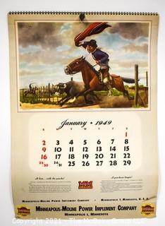 Complete 1952 Spiral Bound Set Of 12 Calendar Pages Produced for the Minneapolis-Moline Power Implement Company Featuring Artwork Of Argentine Artist F Molina Campos