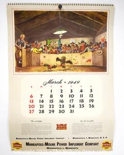 Complete 1952 Spiral Bound Set Of 12 Calendar Pages Produced for the Minneapolis-Moline Power Implement Company Featuring Artwork Of Argentine Artist F Molina Campos