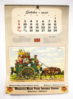 Complete 1952 Spiral Bound Set Of 12 Calendar Pages Produced for the Minneapolis-Moline Power Implement Company Featuring Artwork Of Argentine Artist F Molina Campos