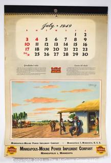 Complete 1952 Spiral Bound Set Of 12 Calendar Pages Produced for the Minneapolis-Moline Power Implement Company Featuring Artwork Of Argentine Artist F Molina Campos