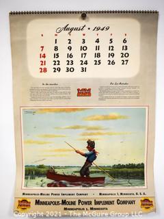 Complete 1952 Spiral Bound Set Of 12 Calendar Pages Produced for the Minneapolis-Moline Power Implement Company Featuring Artwork Of Argentine Artist F Molina Campos