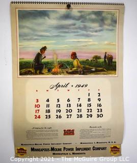 Complete 1952 Spiral Bound Set Of 12 Calendar Pages Produced for the Minneapolis-Moline Power Implement Company Featuring Artwork Of Argentine Artist F Molina Campos