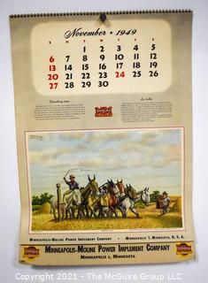 Complete 1952 Spiral Bound Set Of 12 Calendar Pages Produced for the Minneapolis-Moline Power Implement Company Featuring Artwork Of Argentine Artist F Molina Campos