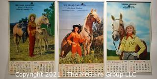 Three (3) Vintage 1950's Cowgirl Pin Up Litho Advertising Calendars for William Gaugler Livestock Hauling, Gilbertsville, PA.   Measures 13"W x 20"T.