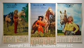 Three (3) Vintage 1950's Cowgirl Pin Up Litho Advertising Calendars for William Gaugler Livestock Hauling, Gilbertsville, PA.   Measures 13"W x 20"T.