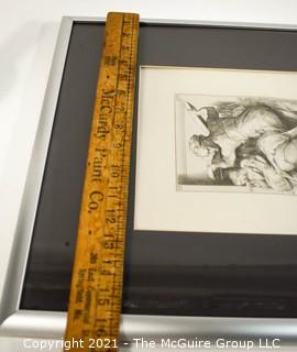 Framed Under Glass Etching of "Libyan Sibyl", Part of the Anatomy Sketches by Michelangelo.  Measures 27"H x 16"W.