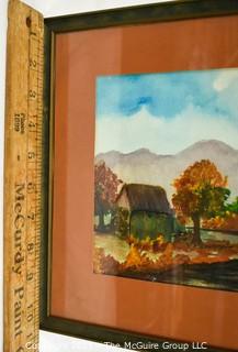 Framed Under Glass Oil on Board of Country Road in Fall, Signed by Artist Diana Mullins, 1981.  Measures 11"H x 12"W.