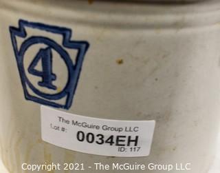 Two (2) Vintage Stoneware Crocks Stamped 4 in Blue Ink. Makers Mark Incised on Bottom, but Illegible.  Each measure 7"T. 