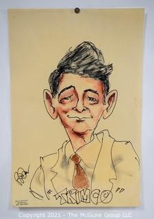 Unframed Caricature Illustration Art on Paper Entitled "Trimco" by Steve Brodner, Signed. Measures 12"W x 18"H.