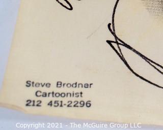 Unframed Caricature Illustration Art on Paper Entitled "Trimco" by Steve Brodner, Signed. Measures 12"W x 18"H.