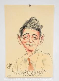 Unframed Caricature Illustration Art on Paper Entitled "Trimco" by Steve Brodner, Signed. Measures 12"W x 18"H.