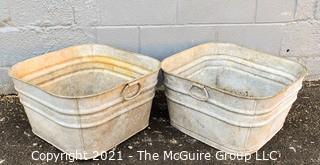 Two (2) Large Vintage Square Galvanized Wash Tubs, #62.  They eacy measure 20"Square x 11"H