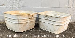 Two (2) Large Vintage Square Galvanized Wash Tubs, #62.  They eacy measure 20"Square x 11"H