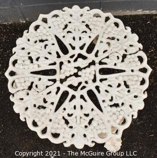 Cast Iron White Painted Scroll Work Garden Stool.  Measures 19"D x 15"H.