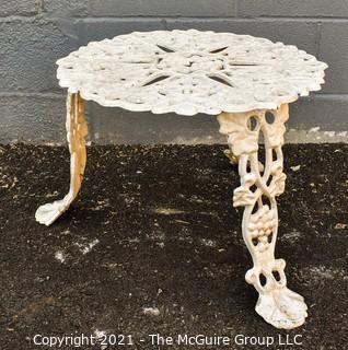 Cast Iron White Painted Scroll Work Garden Stool.  Measures 19"D x 15"H.