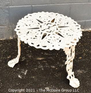 Cast Iron White Painted Scroll Work Garden Stool.  Measures 19"D x 15"H.