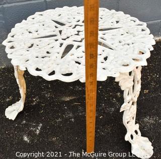 Cast Iron White Painted Scroll Work Garden Stool.  Measures 19"D x 15"H.