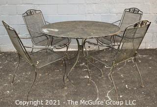 Vintage Black Cast Iron Patio Dining Table with Four (4) Chairs. 