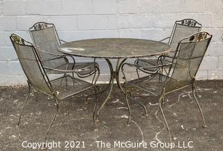 Vintage Black Cast Iron Patio Dining Table with Four (4) Chairs. 