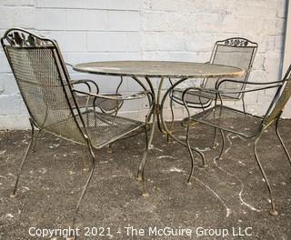 Vintage Black Cast Iron Patio Dining Table with Four (4) Chairs. 