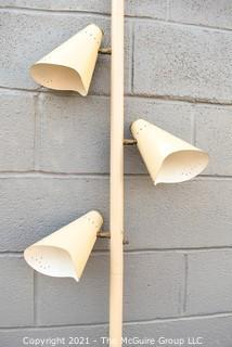 Mid Century Modern White Metal Three (3) Light Tension Mount Pole Lamp. Missing Feet.