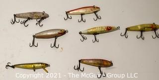 Collection of Vintage Fishing Lures.  Includes L&S MirrOlure 52M25;M26, Jim Pfeffer & Heddon Dying Diver Saltwater Fishing Lures.