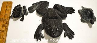 Three (3) Cast Iron Frogs Made by Virginia Metalcrafters and Two (2) Vintage Tiles