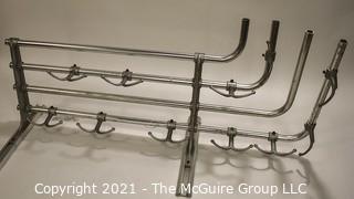 Vintage Trolley or Train Car Deco Aluminum Tube Shelf Rack with Hooks. Measures 24".