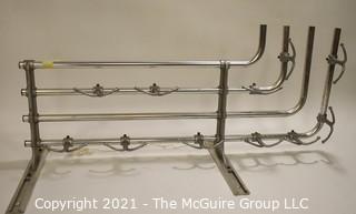 Vintage Trolley or Train Car Deco Aluminum Tube Shelf Rack with Hooks. Measures 24".