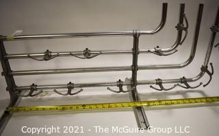 Vintage Trolley or Train Car Deco Aluminum Tube Shelf Rack with Hooks. Measures 24".