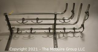 Vintage Trolley or Train Car Deco Aluminum Tube Shelf Rack with Hooks. Measures 24".